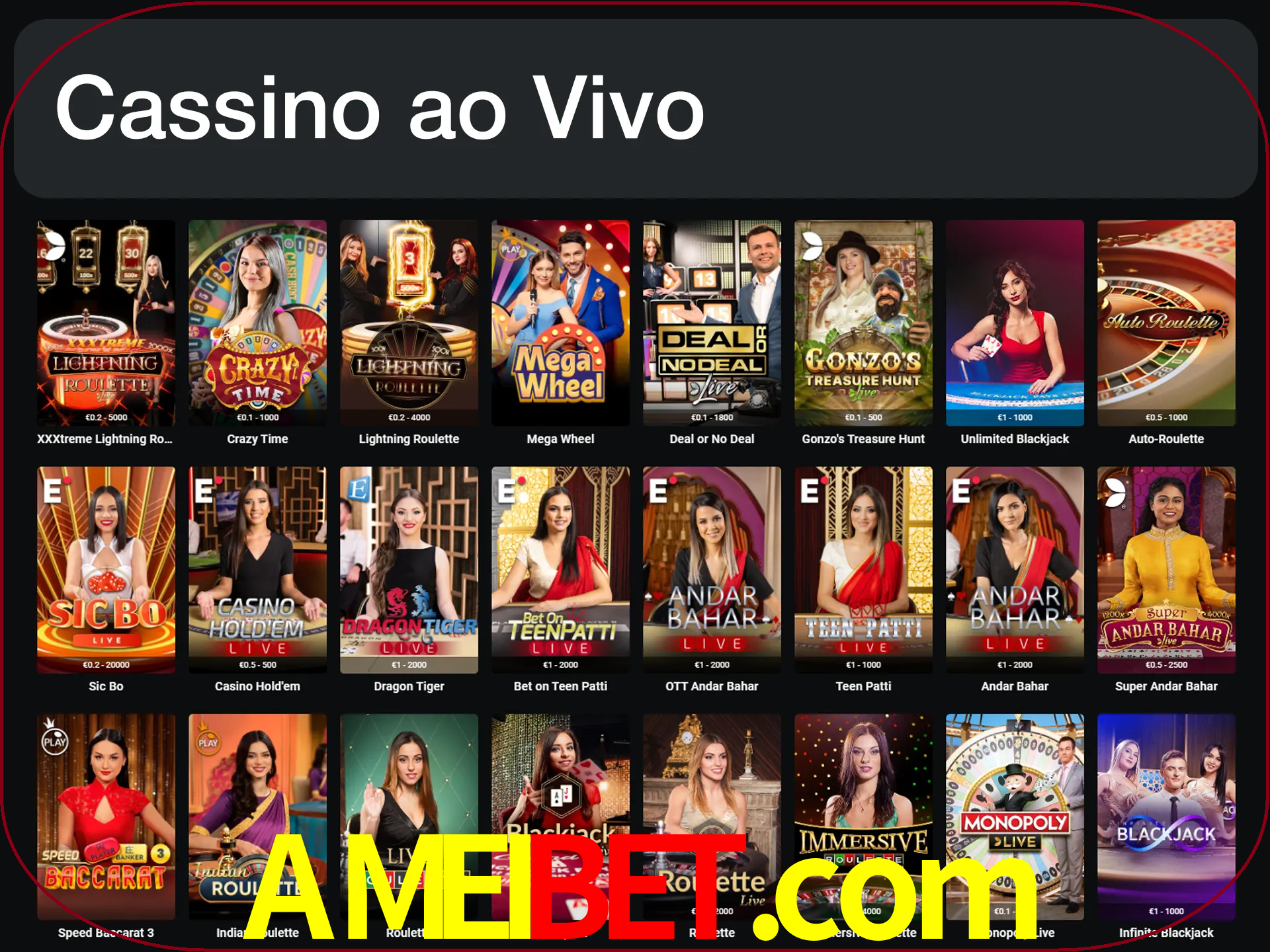 Jogue jogos de cassino com um verdadeiro dealer.